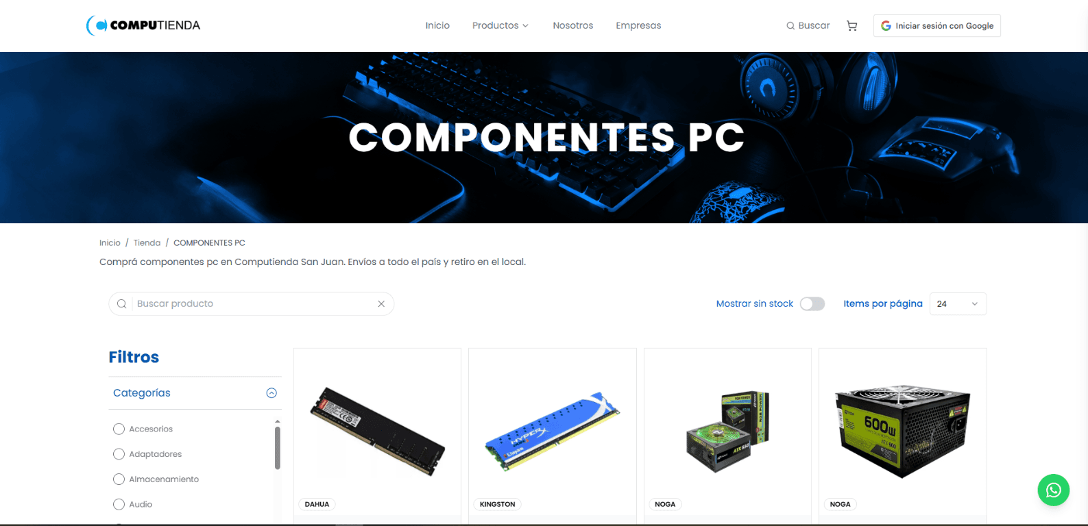 Catálogo público de componentes de Computienda