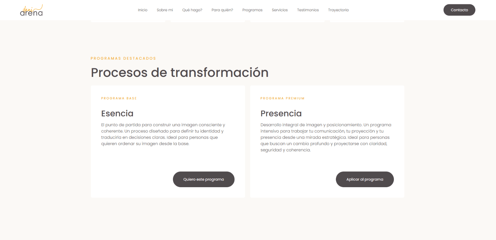Programas de transformación de Dani Arena