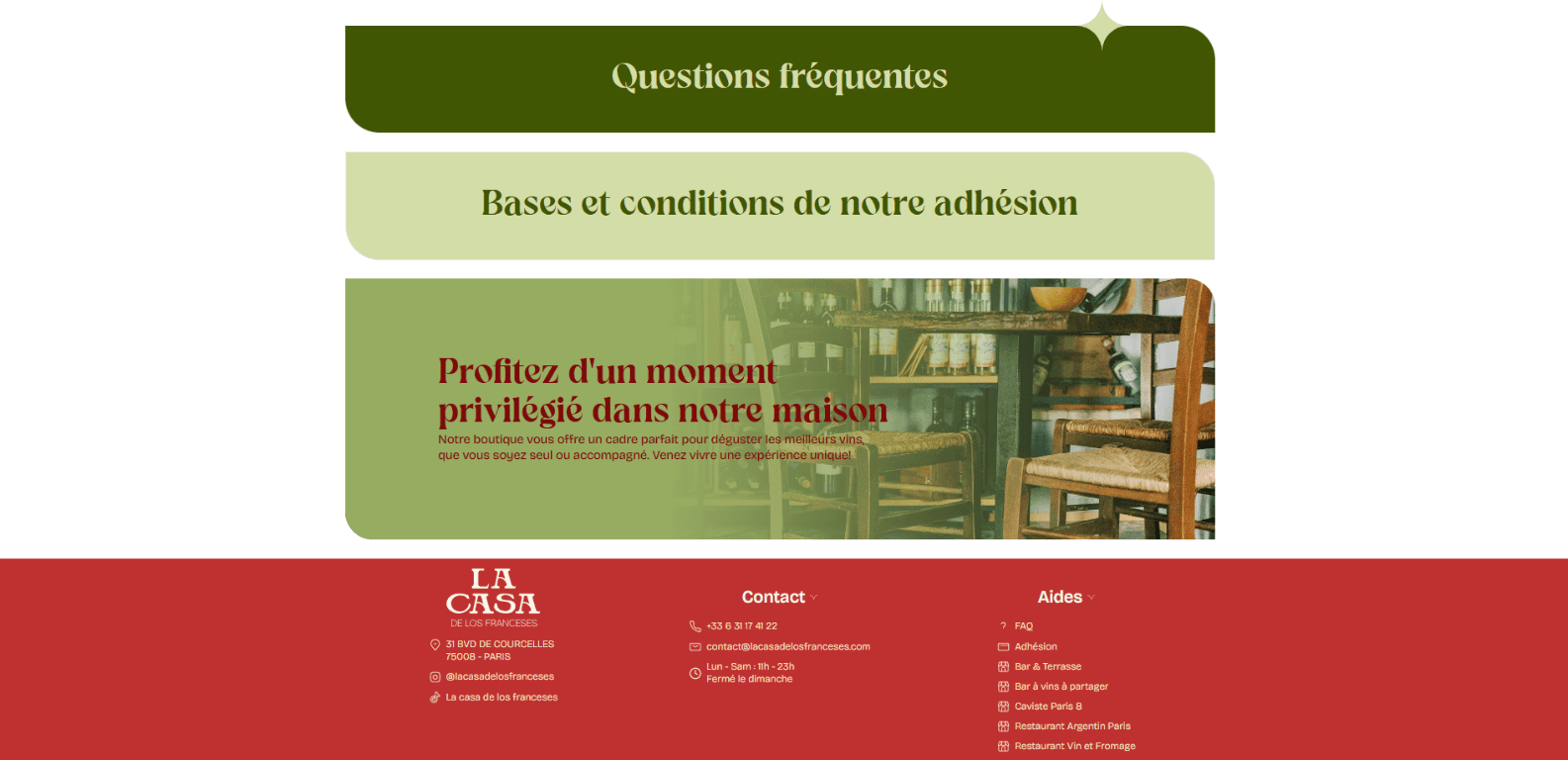 Sección de preguntas frecuentes y experiencia de La Casa de los Franceses